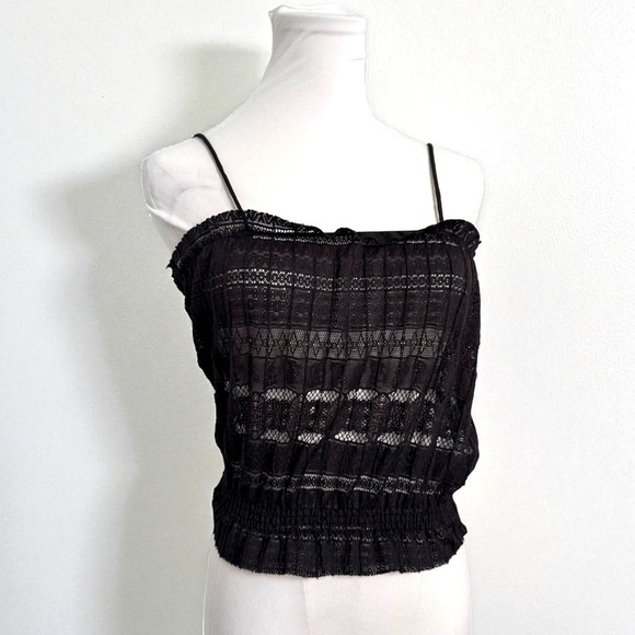 NWT ZARA Black Sheer Lace Cami Top Whimsigoth Romantic Mesh Tank Fairy Grunge S - Picture 1 of 5